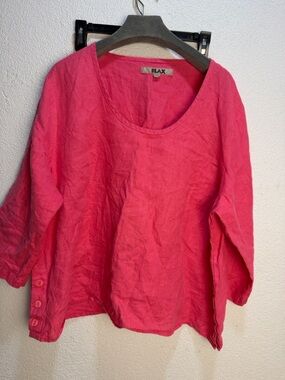 Flax 100% linen Bright Pink Linen Scoop Neck Tunic